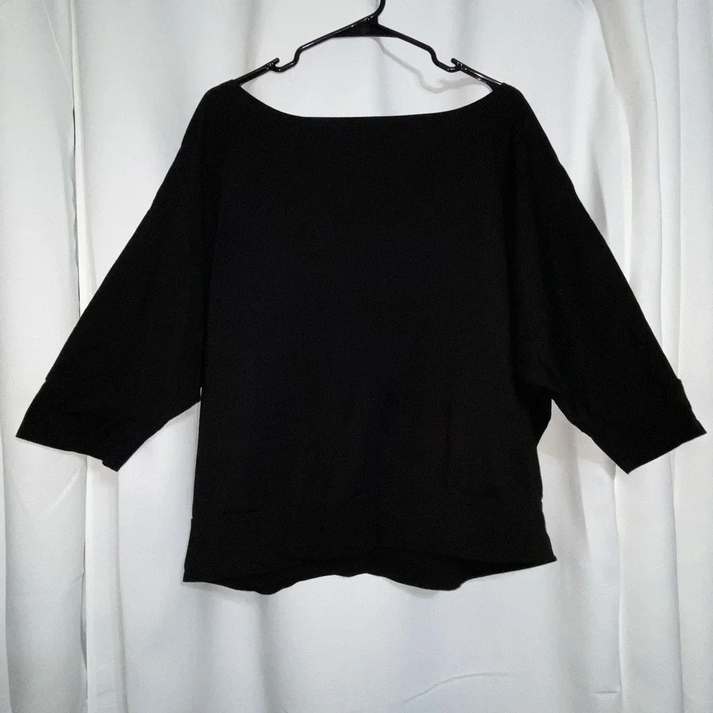 Tanoa Samoa Womens Top 2XL Black Silver Floral Design Polynesian Hawaiian Blouse